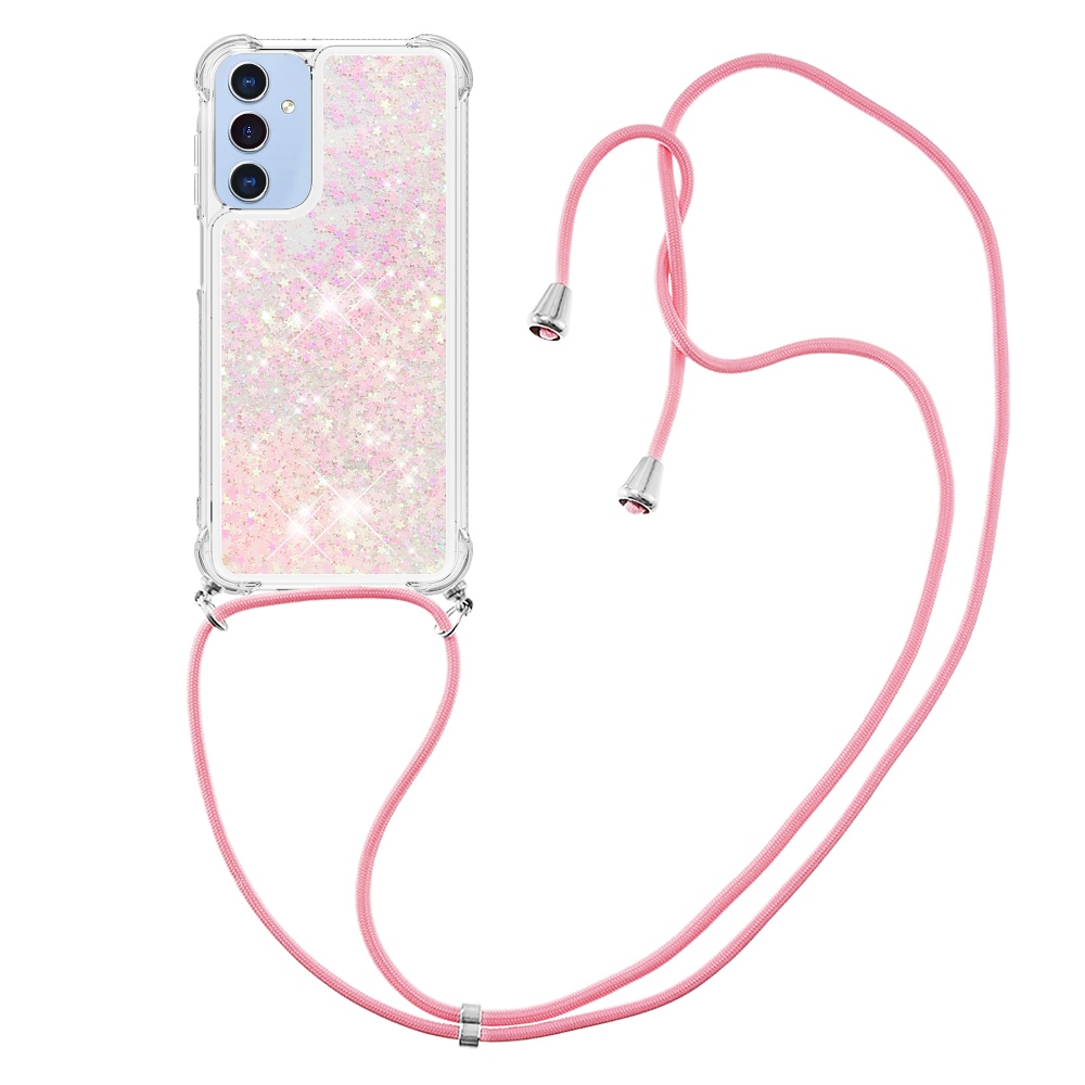 Glitters presýpacie gélový obal so šnúrkou na Samsung Galaxy A17 5G - ružový/hviezdičky