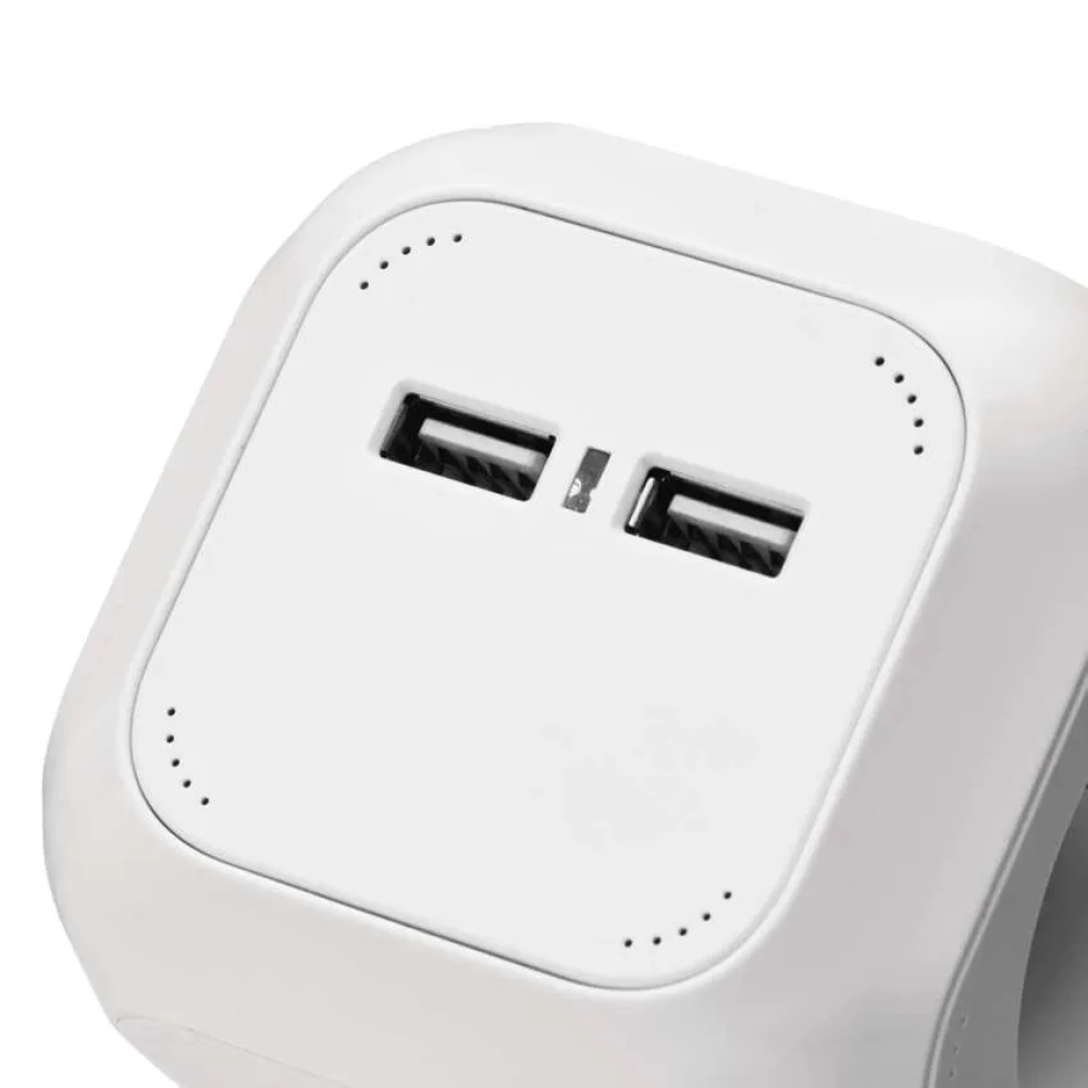 Predlžovací kábel - kocka 1,9 m / 4 zásuvky / biely / PVC / s USB / 1,5 mm2