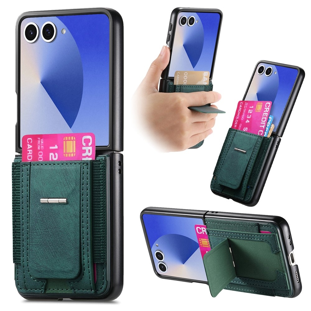 Luxurious plastový kryt s umelou kožou na Samsung Galaxy Z Flip7 5G - zelený