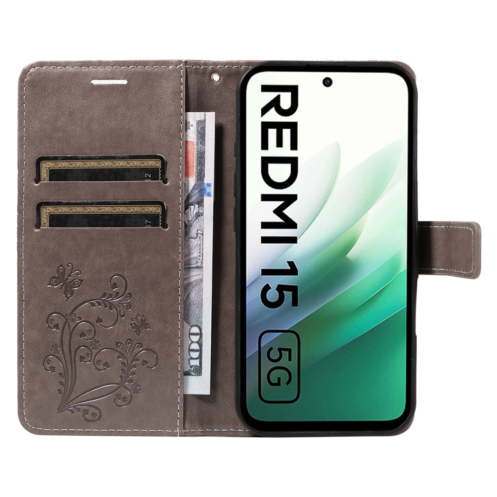 Big Butterfly knižkové púzdro na Xiaomi Redmi 15 4G (171mm) - šedé
