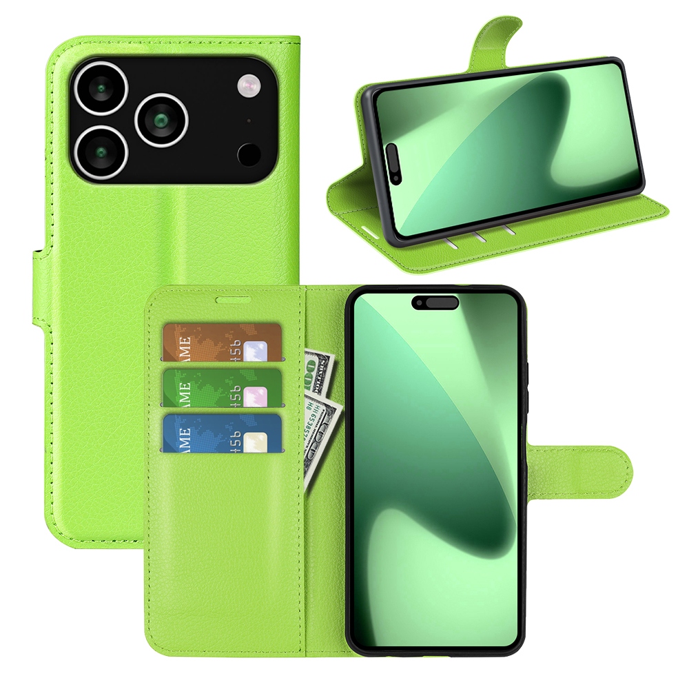 Litchi knižkové púzdro na iPhone 17 Pro - zelený