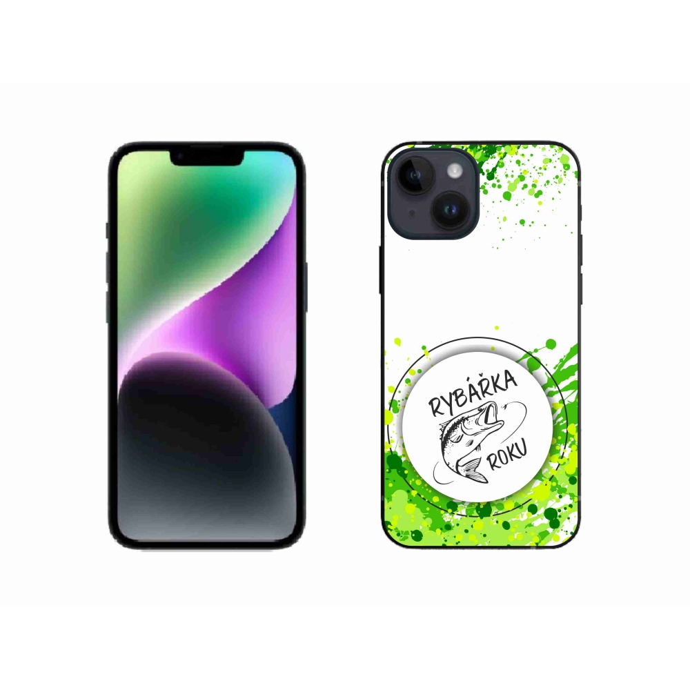 Gélový kryt mmCase na iPhone 14 - rybárka roku biele pozadie