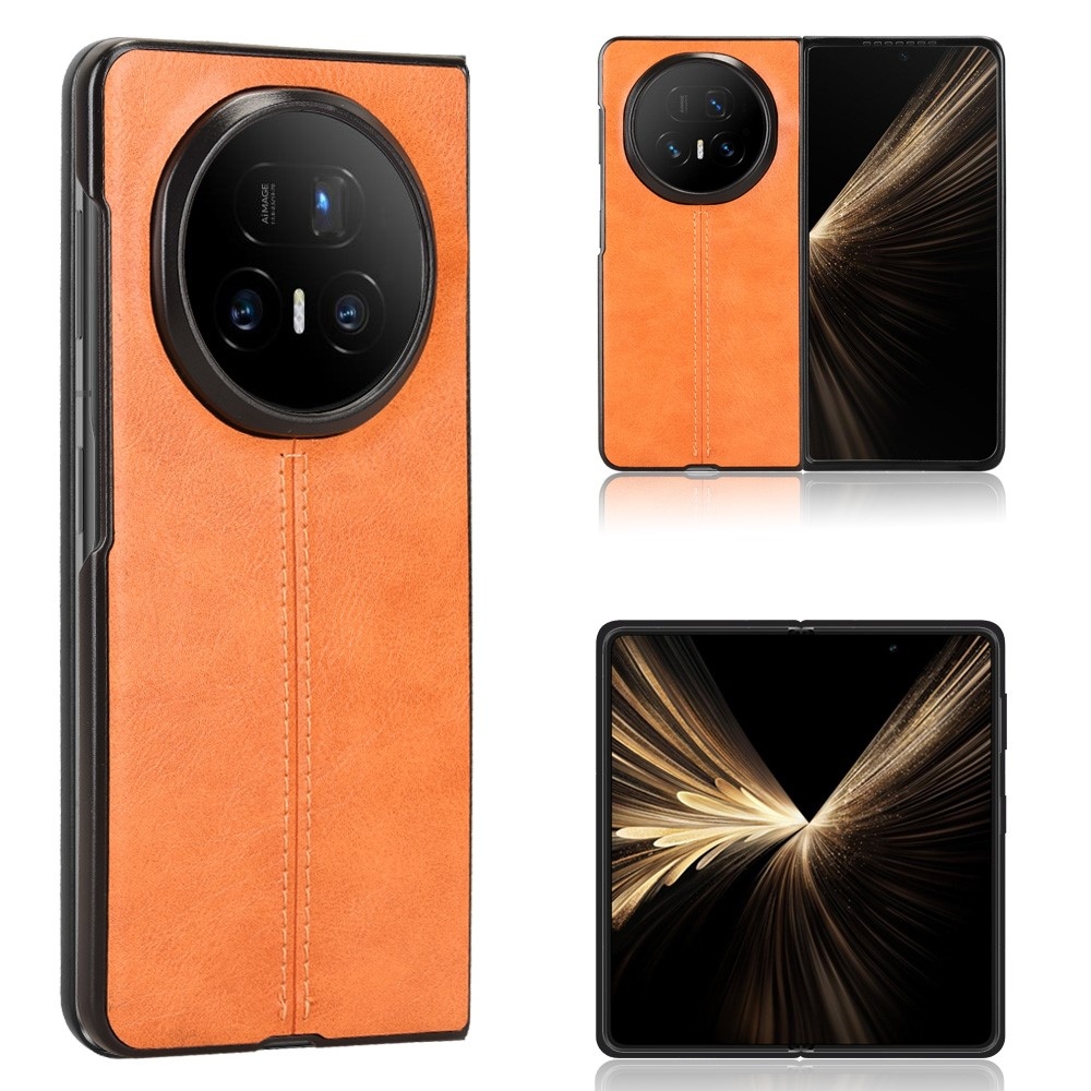 Stitchi plastový obal potiahnutý umelou kožou na mobil Honor Magic V5 - oranžový