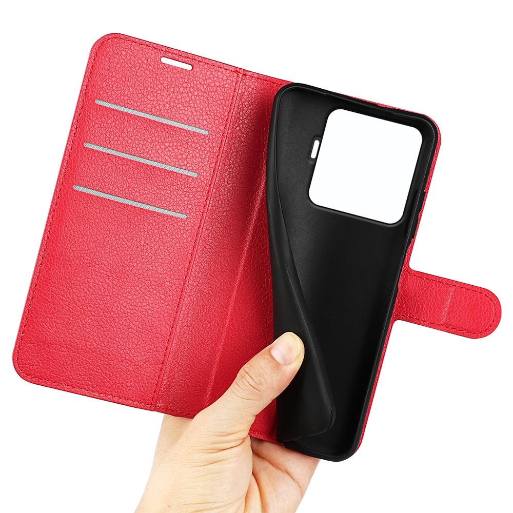 Litchi knižkové púzdro na Xiaomi 15T Pro - červené