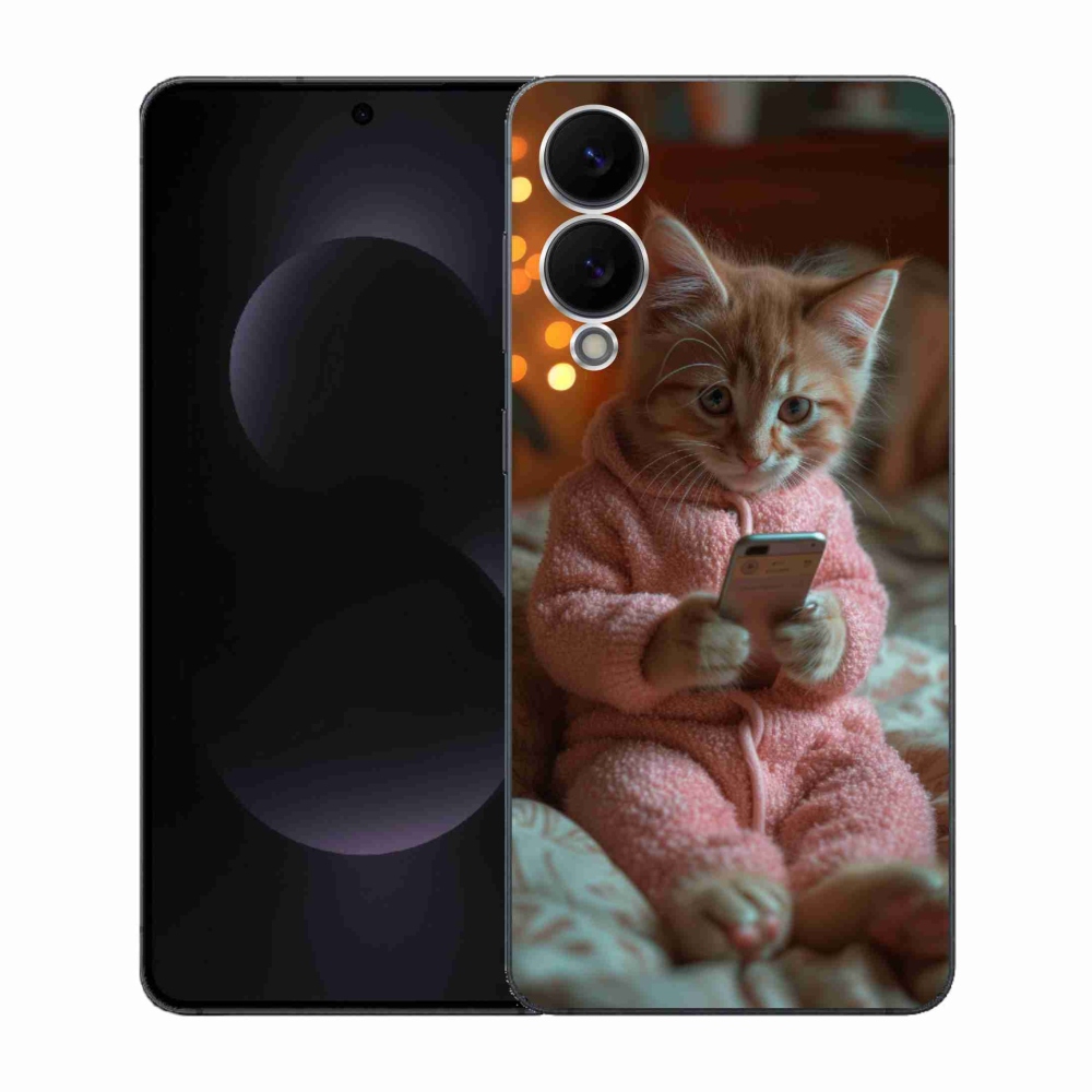 Gélový kryt mmCase na Samsung Galaxy S25 Edge - mačiatko s mobilom