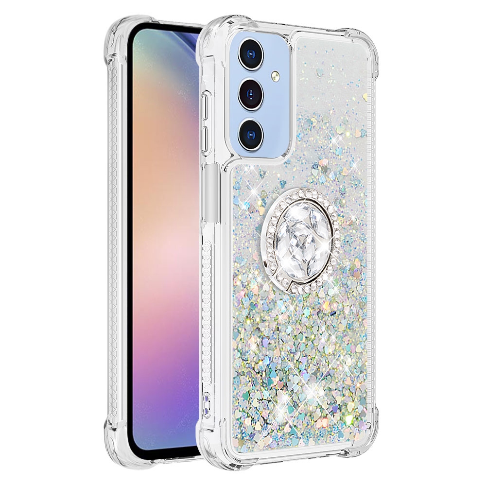Glitt presýpací gélový obal s krúžkom na prst na Samsung Galaxy A17 5G - strieborný/srdiečka