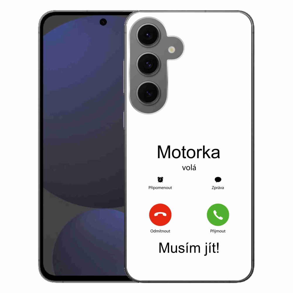 Gélový kryt mmCase na Samsung Galaxy S24 FE - motorka volá biele pozadie
