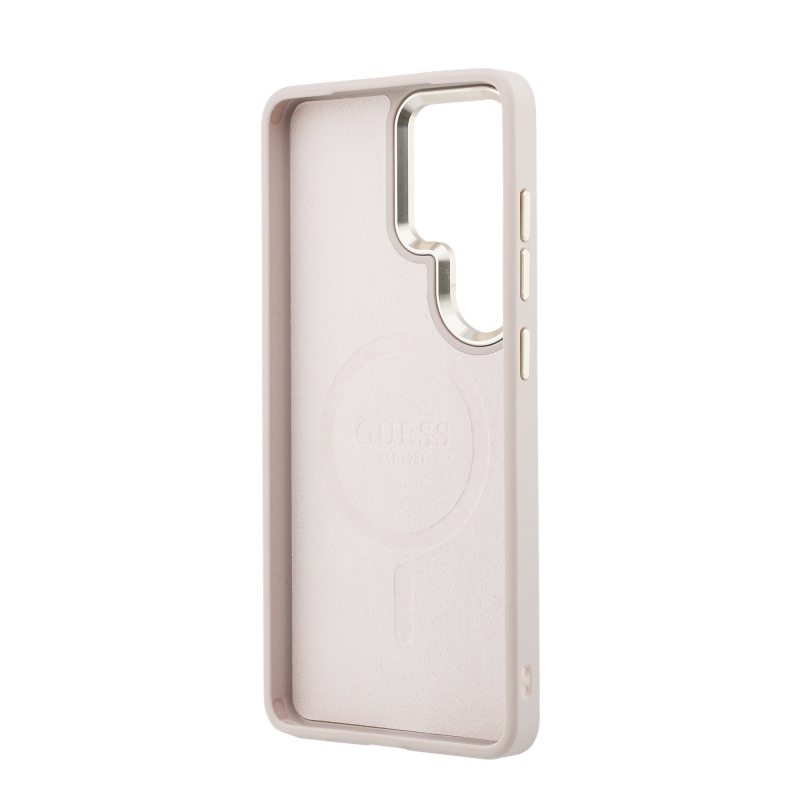 Guess PU kožený 4G zlatý rám magnetický zadný kryt pre Samsung Galaxy S26 Ultra Pink