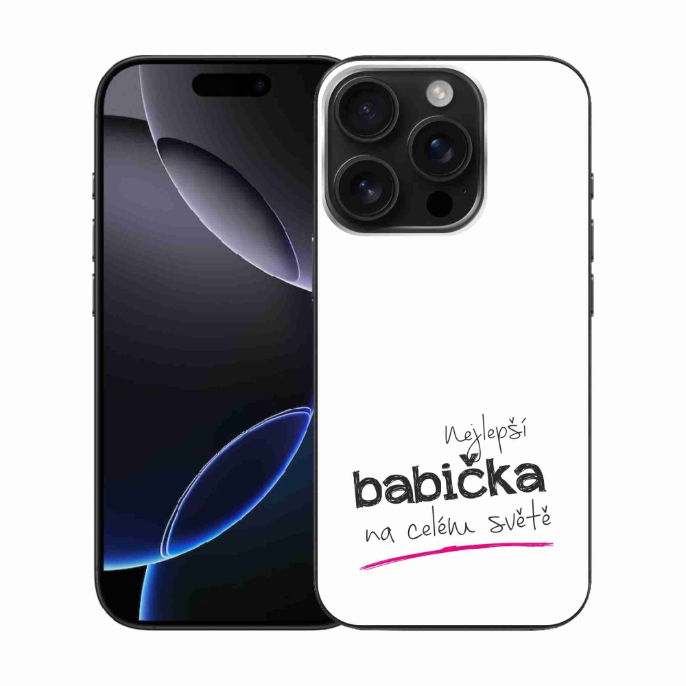 Gélový kryt mmCase na iPhone 16 Pro - najlepšia babička 4 biele pozadie