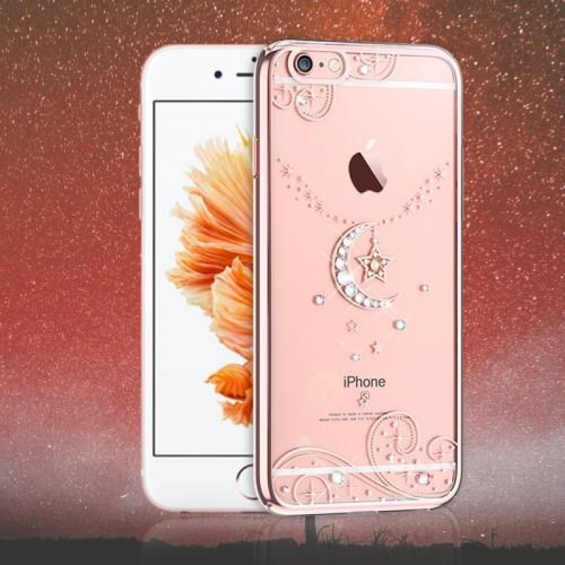 Xbar plastový obal s kryštálovým zdobením na iPhone 6s Plus a 6 Plus - polmesiac / Rosegold