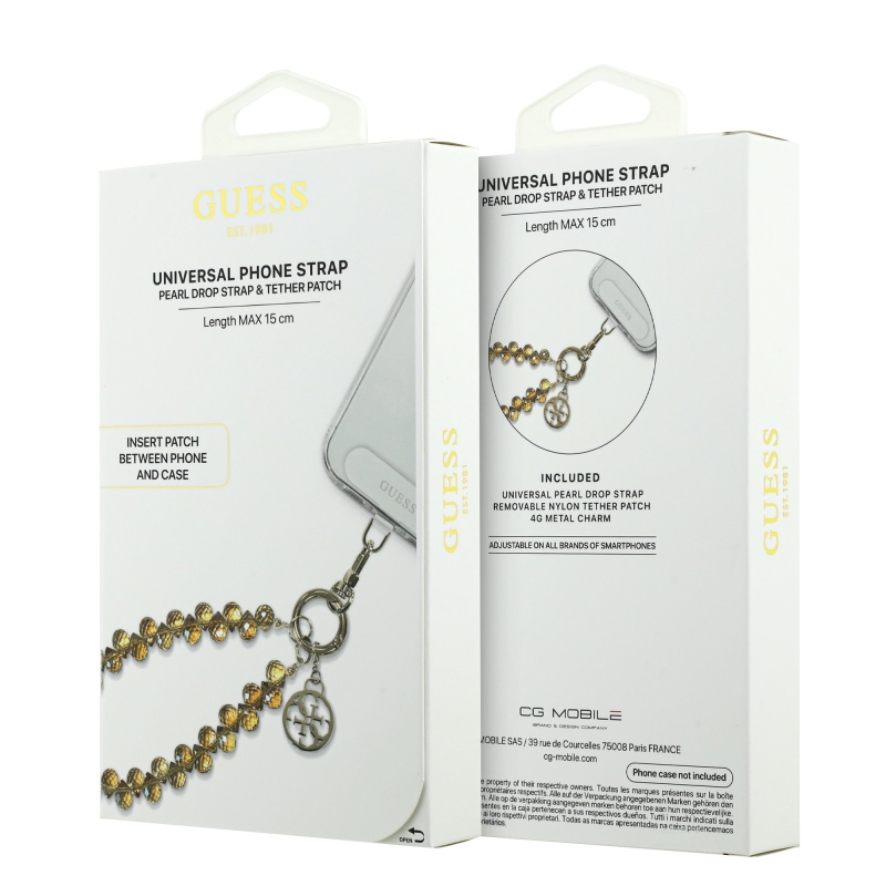 Guess Universal Hand Strap Crystals 4G Charm Gold