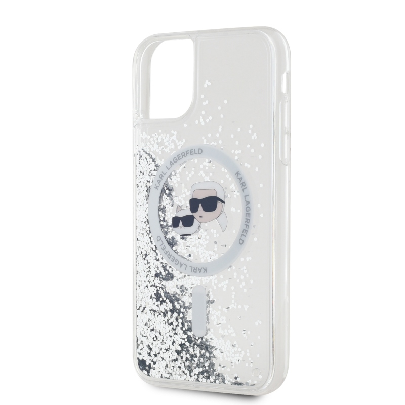 Karl Lagerfeld Liquid Glitter Karl a Choupette Heads Magsafe Zadný Kryt pre iPhone 11 Transparent