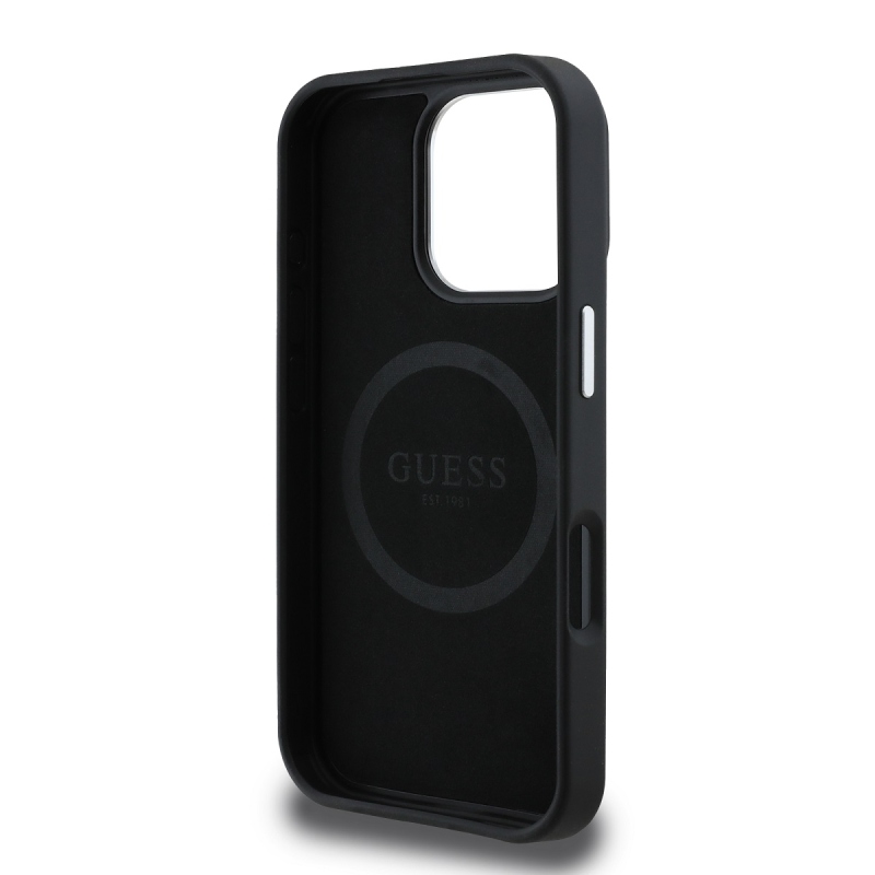 Guess PU Grained Triangle Logo Zadný Kryt pre iPhone 16 Pro Max Black