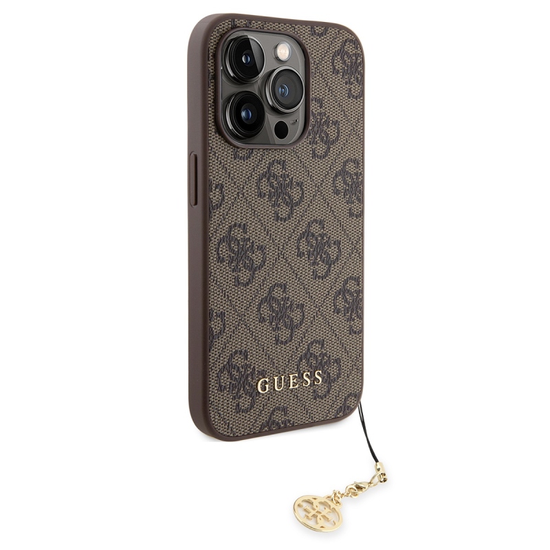 Guess 4G Charm Zadný Kryt pre iPhone 15 Pro Tone on Tone Brown