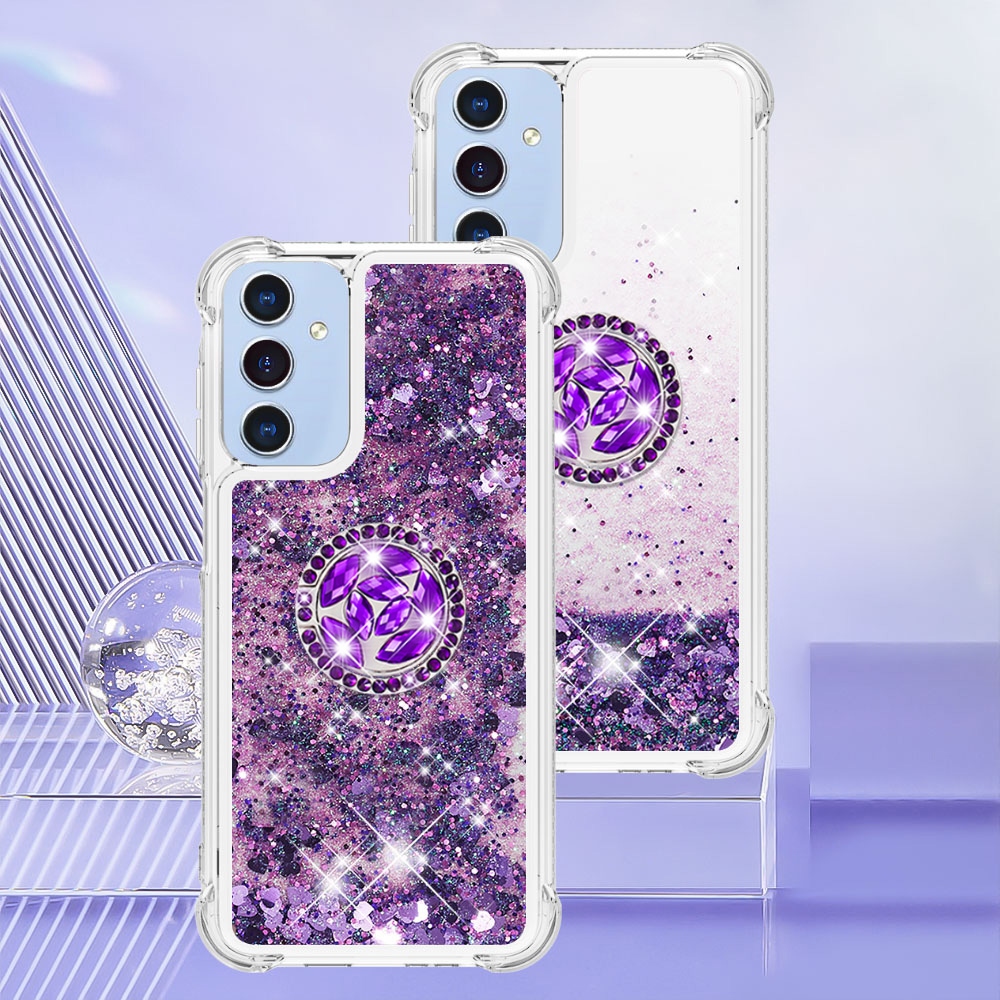 Glitt presýpací gélový obal s krúžkom na prst na Samsung Galaxy A17 5G - tmavofialový/srdiečka