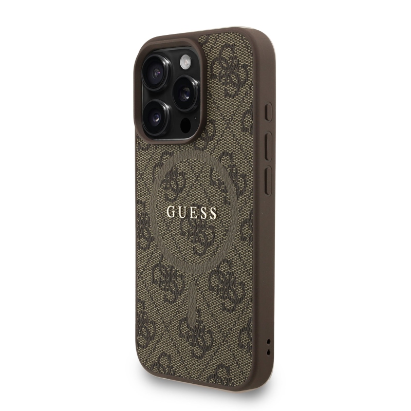 Guess PU Leather 4G Colored Ring Strap MagSafe Zadný Kryt pre iPhone 16 Pro Max Brown