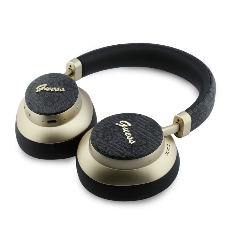 Guess PU 4G Gold Script Metal Logo ENC bezdrôtové slúchadlá čierne