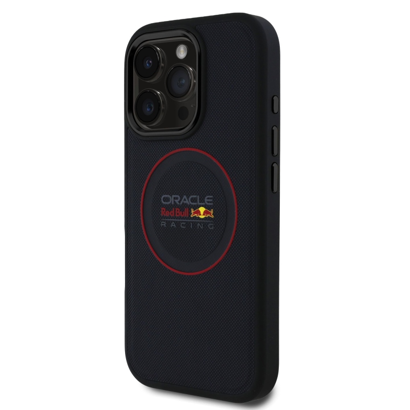 Red Bull PU Leather Red Ring MagSafe Zadný Kryt pre iPhone 16 Pro Navy