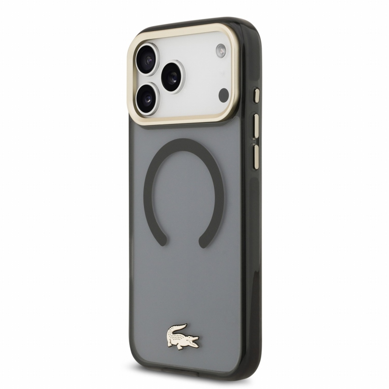 Lacoste IML Shockproof Petit Pique Gold Logo MagSafe zadný kryt pre iPhone 18 Pro Max čierny