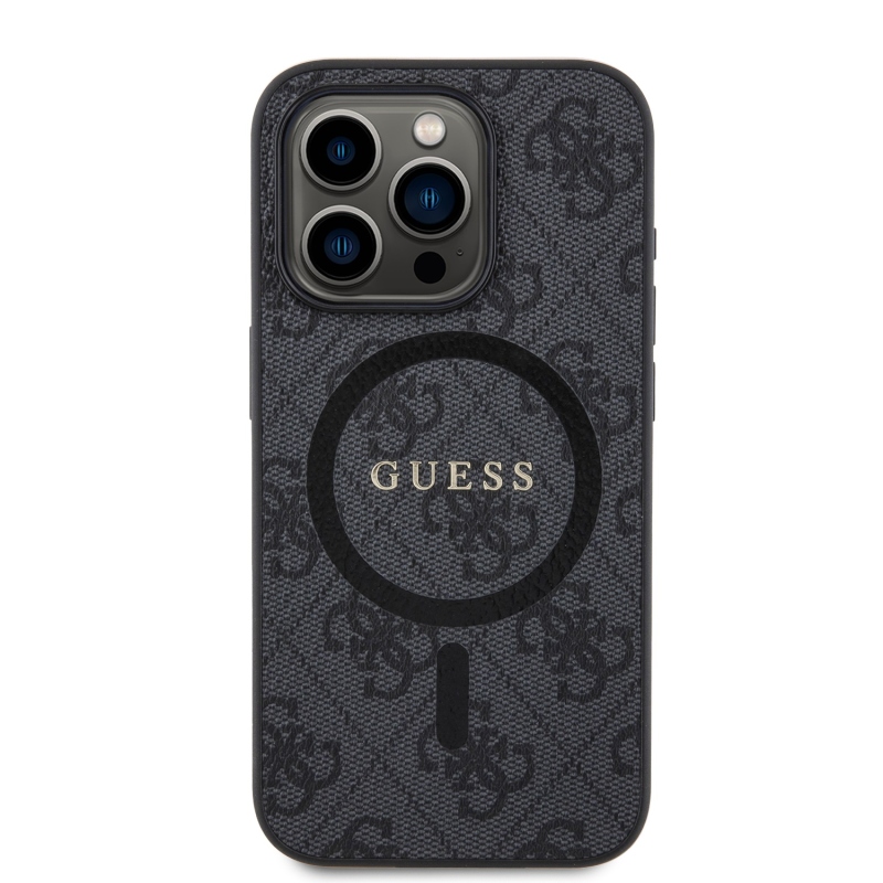 Guess PU Leather 4G Colored Ring MagSafe Zadný Kryt pre iPhone 15 Pro Black