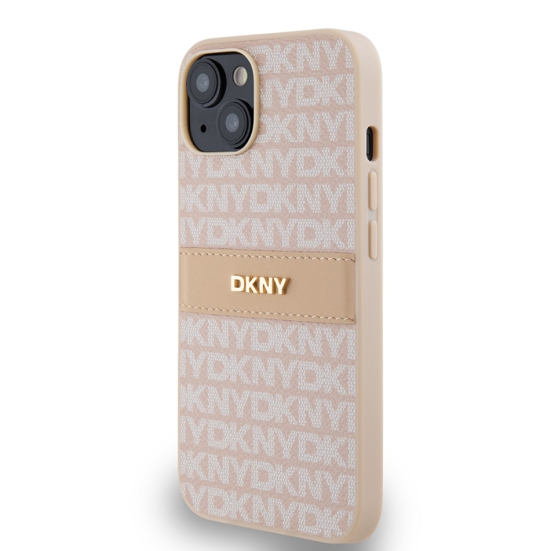 DKNY PU Leather Repeat Pattern Tonal Stripe Zadný Kryt pre iPhone 14 Pink