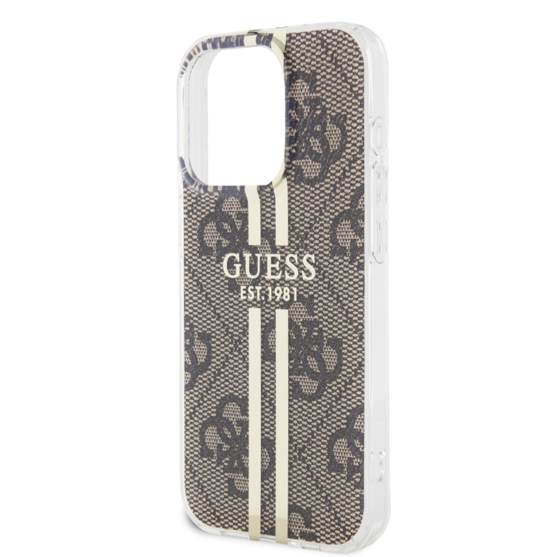 Guess IML 4G Gold Stripe Zadný Kryt pre iPhone 15 Pro Brown