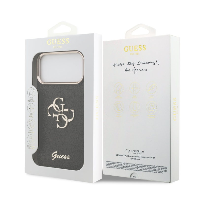 Guess PU Pevný zadný kryt 4G s kovovým rámom pre iPhone 17 Pro Max Black