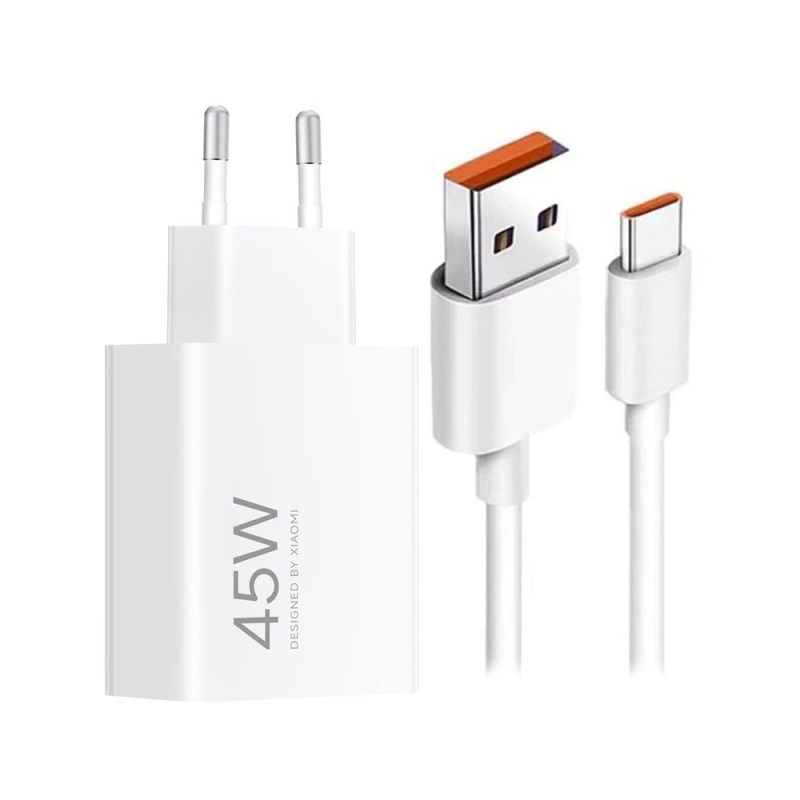 Xiaomi MDY-17-EF Cestovná nabíjačka USB-A 45W + dátový kábel USB-C 6A biely (hromadne)