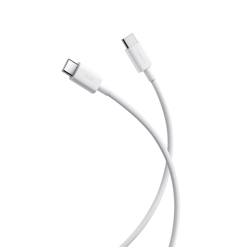 Originálny dátový kábel Xiaomi USB-C/USB-C s opleteným plášťom, 3 A, 1 m, biely