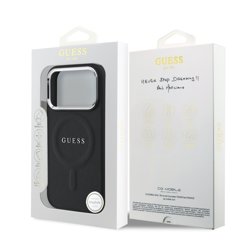 Guess PU Saffiano MagSafe zadný kryt pre iPhone 17 Pro Black