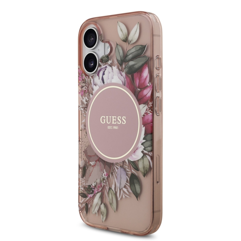 Guess IML Flowers Strap MagSafe zadný kryt pre iPhone 17 Pink