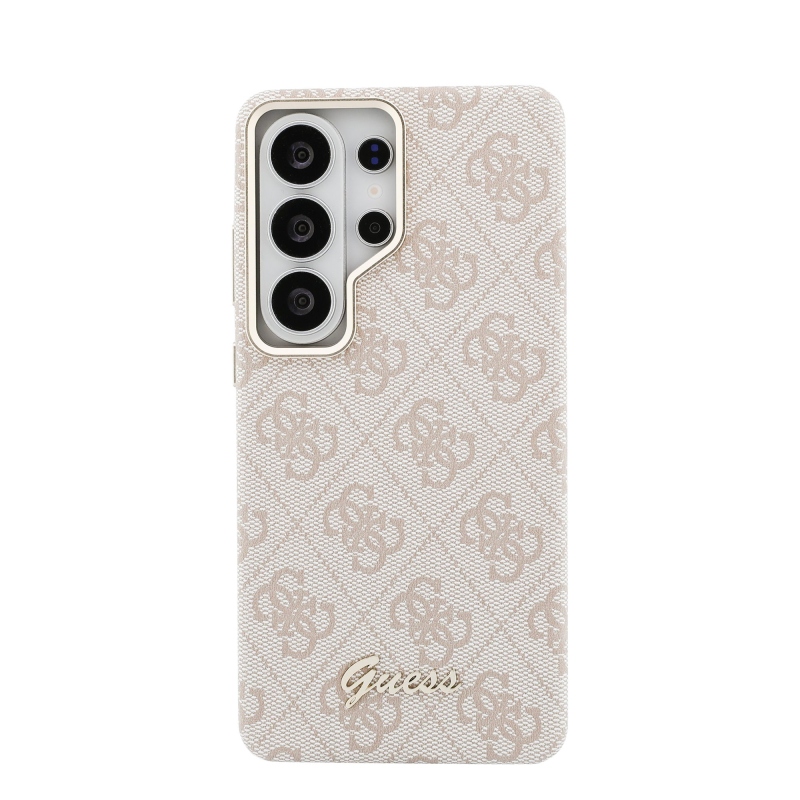 Guess PU 4G Script Metal Logo Magnetický zadný kryt pre Samsung Galaxy S26 Ultra Pink