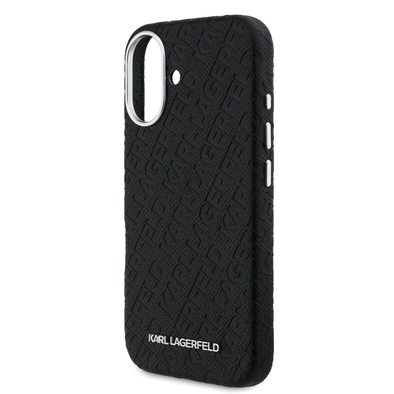Karl Lagerfeld Grained PU Repeated Logo MagSafe Zadný Kryt pre iPhone 16 Black