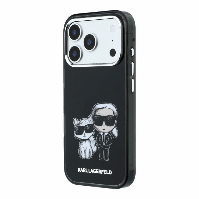 Karl Lagerfeld PU Semi Wrap Smooth Sketch Bodies Magsafe zadný kryt pre iPhone 18 Pro, čierny