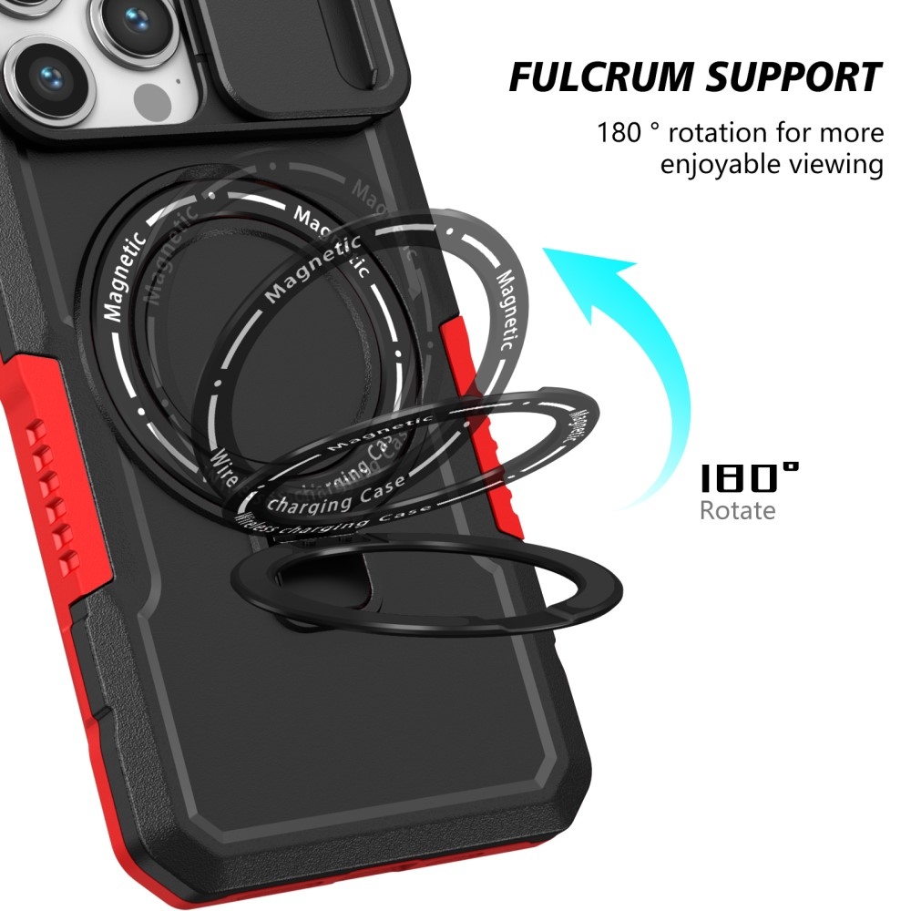 Military odolný kryt s MagSafe na iPhone 14 Pro Max - červený/čierny