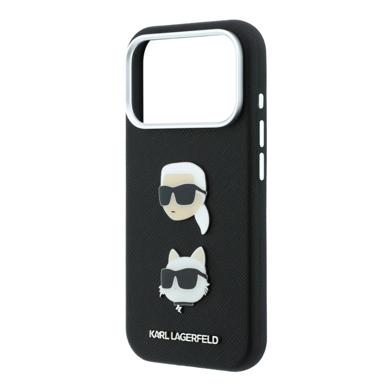 Karl Lagerfeld PU Semi Wrap Saffiano K&CH Heads Zadný kryt pre iPhone 18 Pro, čierny