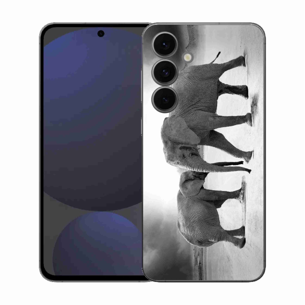 Gélový kryt mmCase na Samsung Galaxy S25 FE - čiernobieli slony