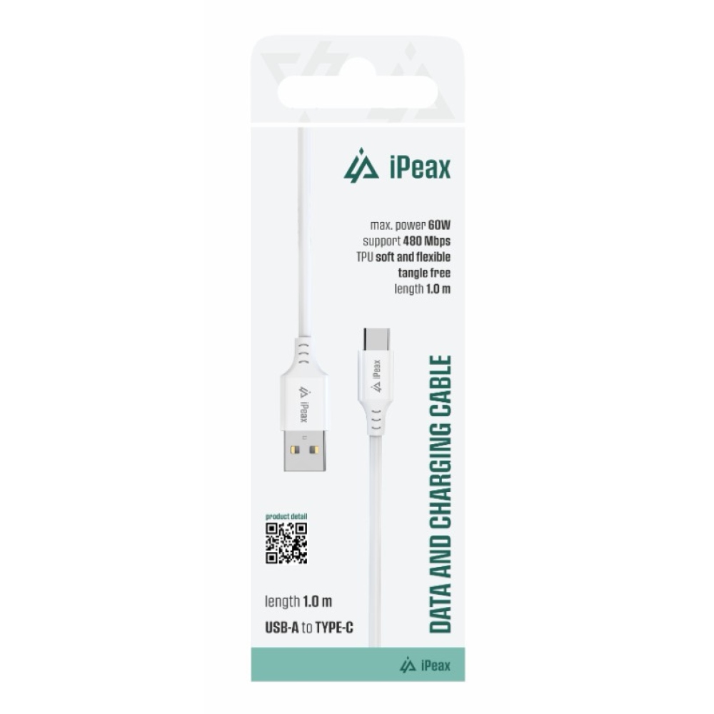 iPEAX TPU kábel USB-A / USB-C 1 m, USB 2.0 - biely