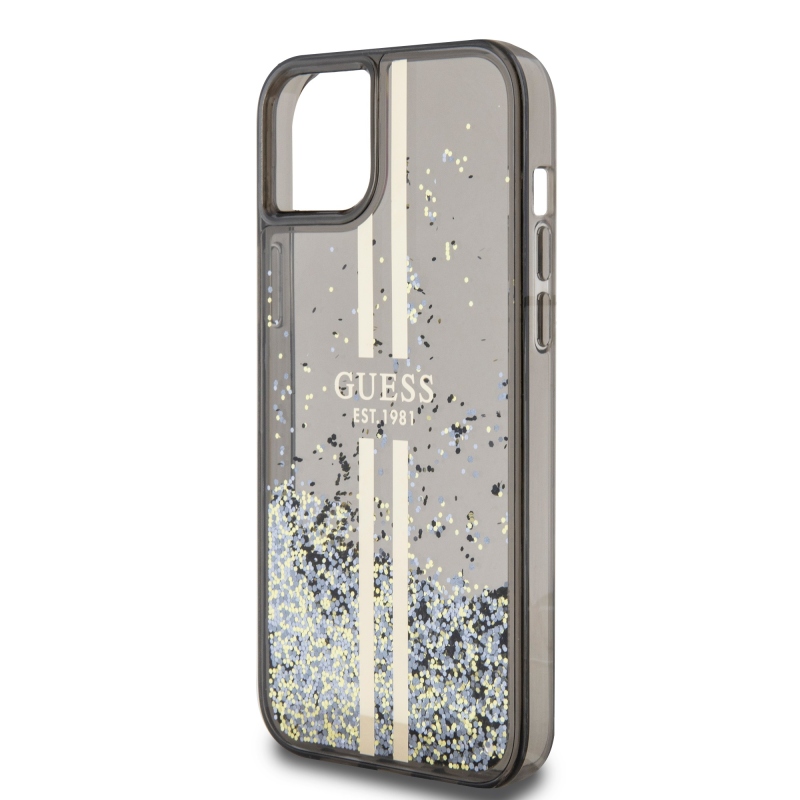 Guess PC/TPU Liquid Glitter Gold Stripe Zadný Kryt pre iPhone 15 Plus Black