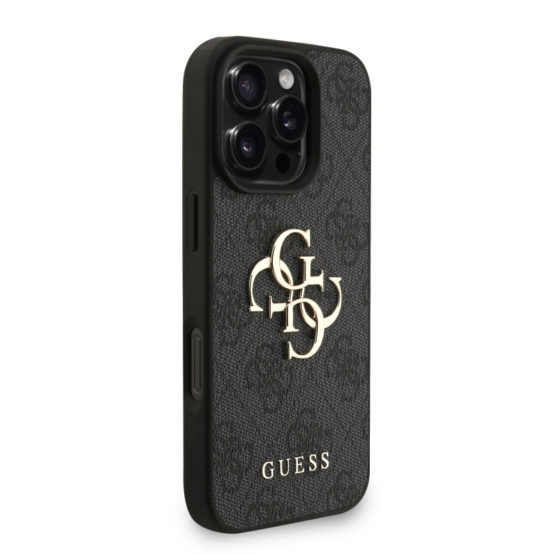 Guess PU 4G Metal Logo Strap Zadný Kryt pre iPhone 16 Pro Black