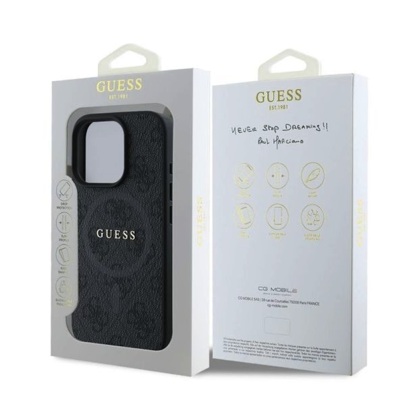 Guess PU Leather 4G Colored Ring MagSafe Zadný Kryt pre iPhone 16 Pro Black