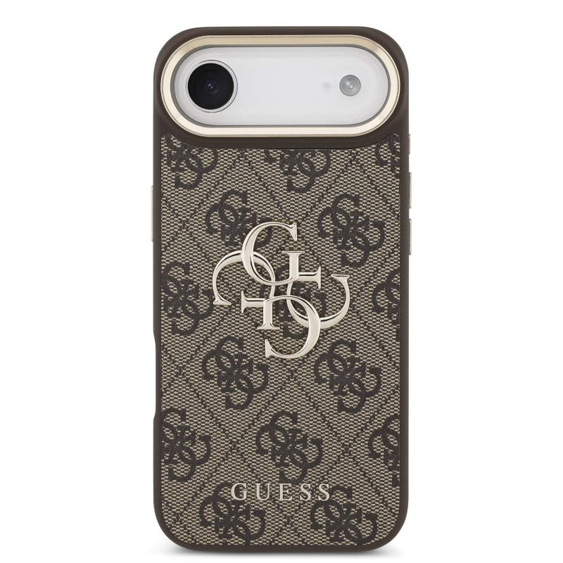 Guess PU kožený 4G kovové logo Gold Frame zadný kryt pre iPhone Air Brown