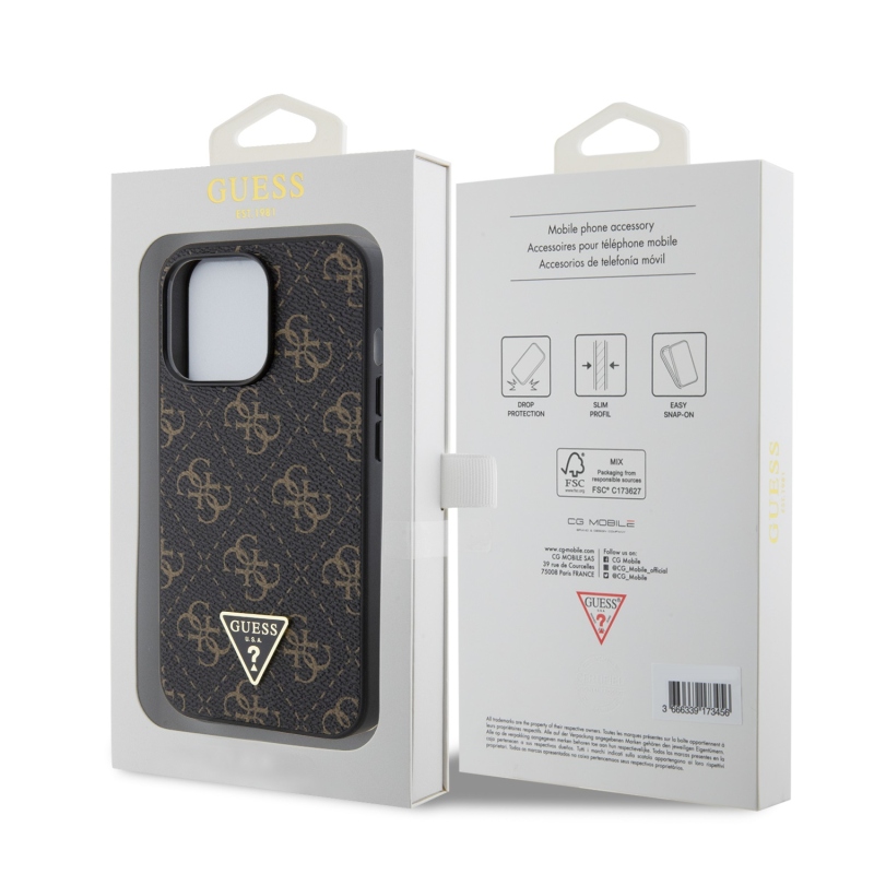 Guess PU Leather 4G Triangle Metal Logo Zadný Kryt pre iPhone 13 Pro Black