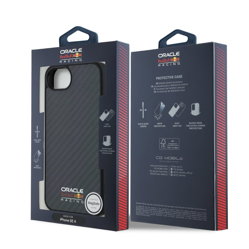 Red Bull Carbon Shiny Logo MagSafe Zadný Kryt pre iPhone 16e Black