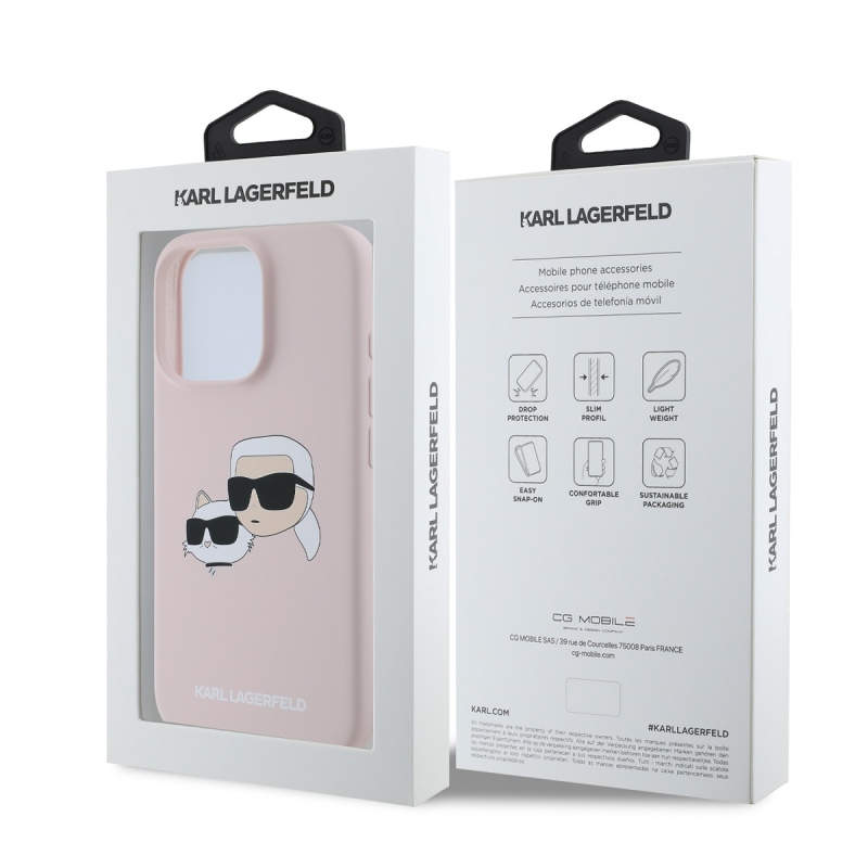 Karl Lagerfeld Liquid Silicone Double Heads MagSafe Zadný Kryt pre iPhone 16 Pro Pink