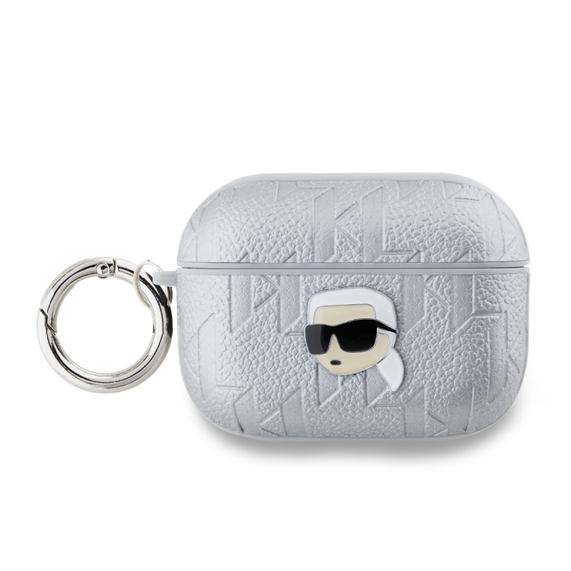 Karl Lagerfeld PU Embossed Karl Head Puzdro pre AirPods Pro 2 Silver