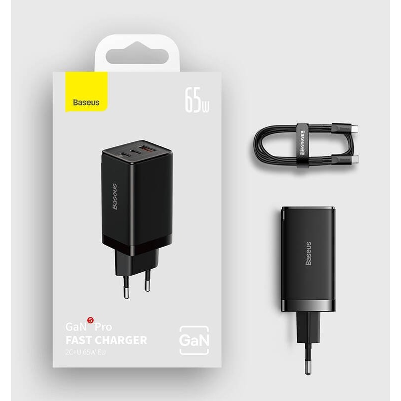Baseus CCGP120201 GaN5 Pro Quick Nabíjačka USB-A + 2x USB-C 65W Black