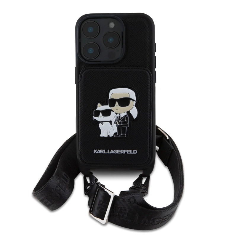 Karl Lagerfeld Saffiano Crossbody Popruh Karl and Choupette Kryt pre iPhone 16 Pro Max Black