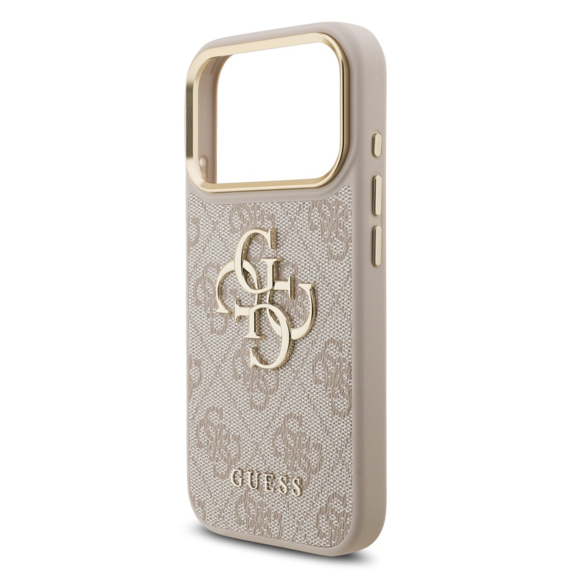 Guess PU kožený 4G kovové logo Gold Frame zadný kryt pre iPhone 17 Pro Pink