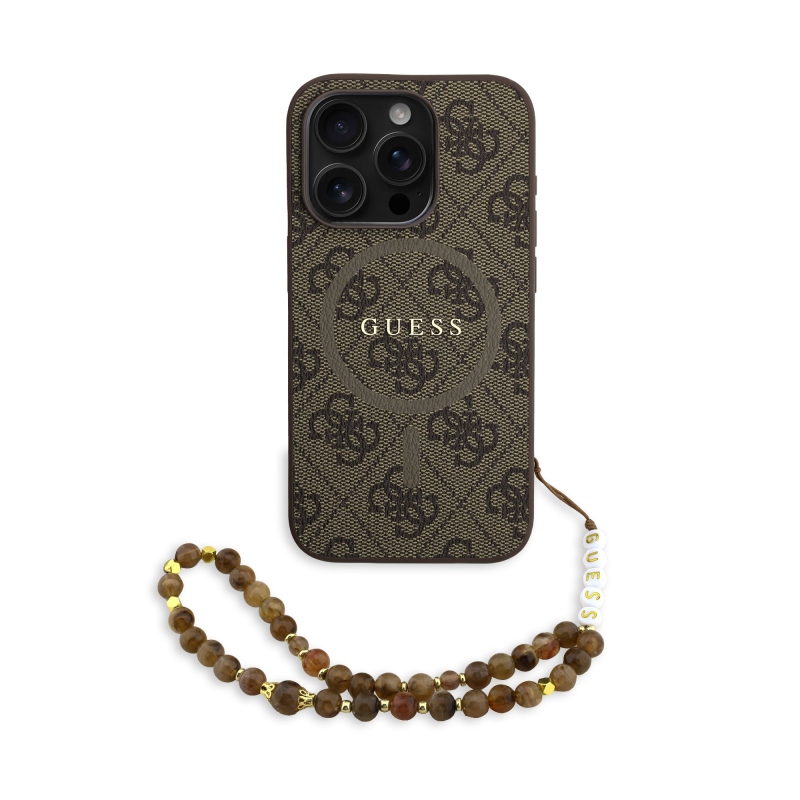 Guess PU Leather 4G Colored Ring Strap MagSafe Zadný Kryt pre iPhone 15 Pro Brown